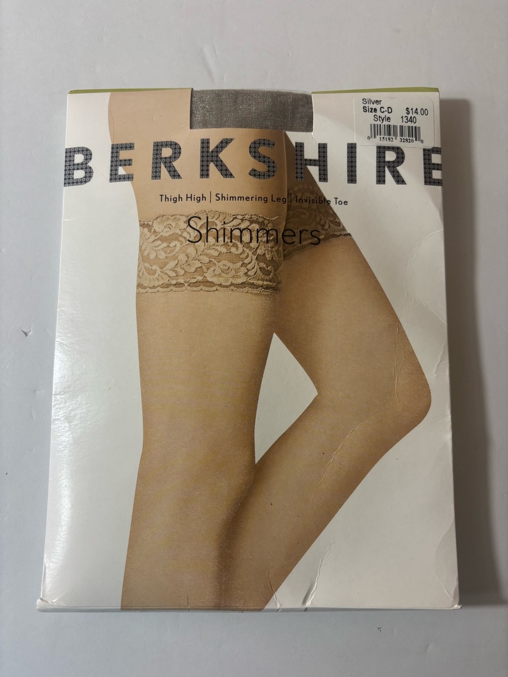 Berkshire Shimmers Thigh Highs Shimmering Invisible Toe Lace Top Silver Size C-D - Picture 1 of 6